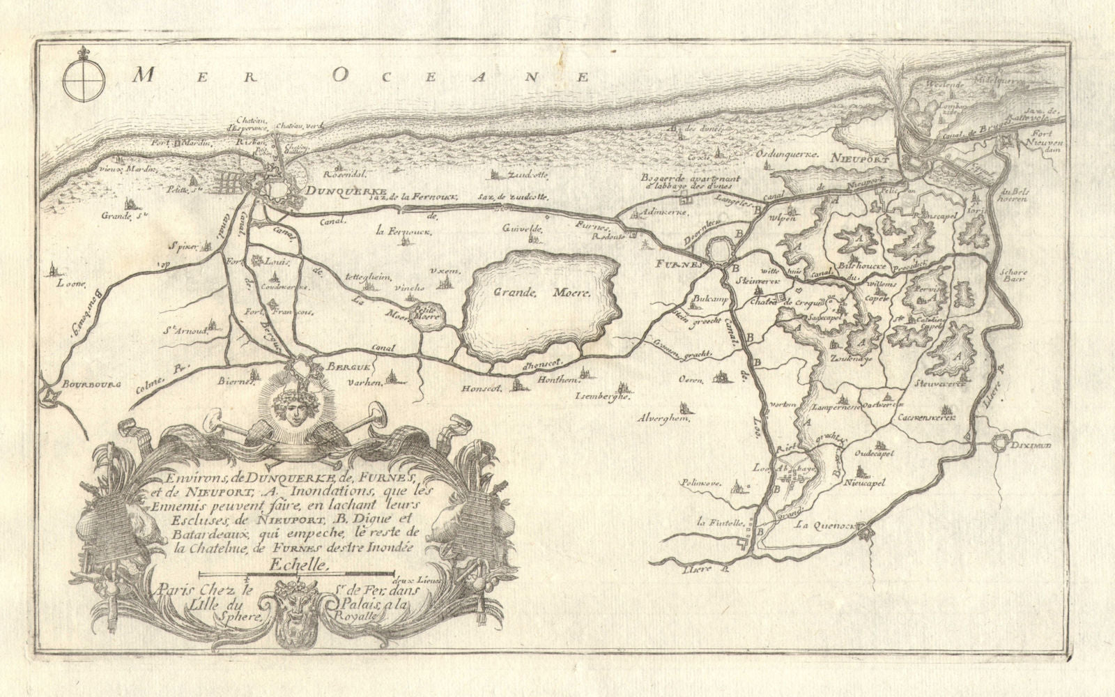 Environs de Dunquerke, de Furnes et de Nieuport. Dunkirk Veurne. DE FER 1705 map